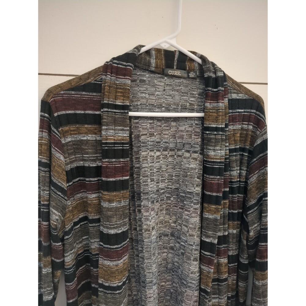 Cure 1X dark tones striped cardigan zipper sleeve detail academia boho fall